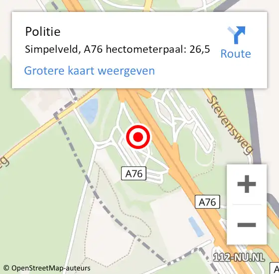 Locatie op kaart van de 112 melding: Politie Simpelveld, A76 hectometerpaal: 26,5 op 12 juni 2022 06:06