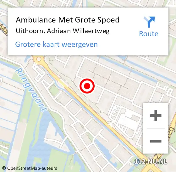 Locatie op kaart van de 112 melding: Ambulance Met Grote Spoed Naar Uithoorn, Adriaan Willaertweg op 12 juni 2022 06:44