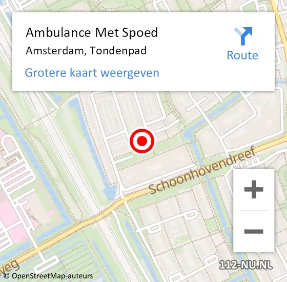 Locatie op kaart van de 112 melding: Ambulance Met Spoed Naar Amsterdam-Zuidoost, Tondenpad op 12 juni 2022 07:11