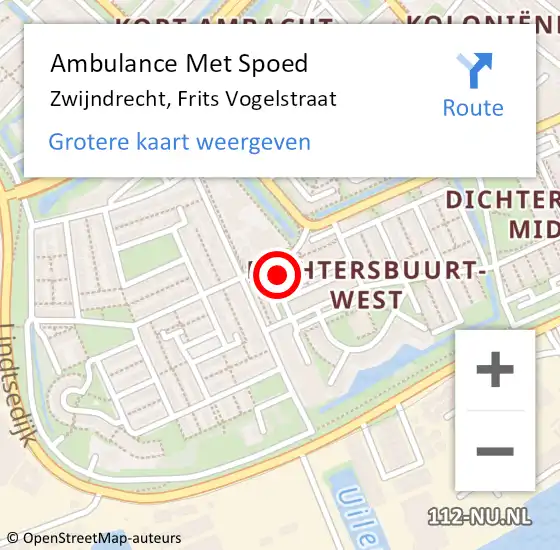 Locatie op kaart van de 112 melding: Ambulance Met Spoed Naar Zwijndrecht, Frits Vogelstraat op 12 juni 2022 07:54