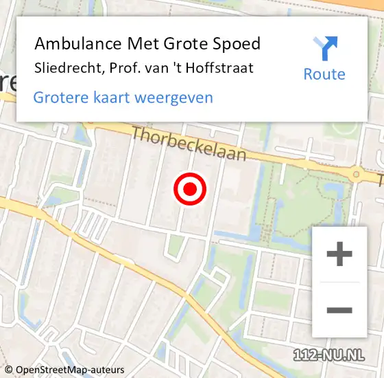 Locatie op kaart van de 112 melding: Ambulance Met Grote Spoed Naar Sliedrecht, Prof. van 't Hoffstraat op 12 juni 2022 08:46