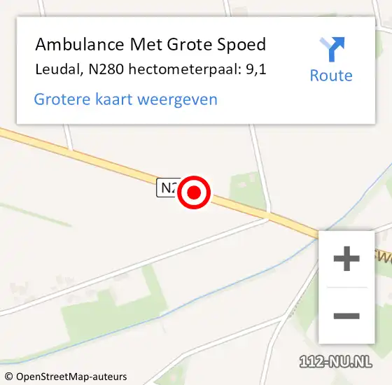 Locatie op kaart van de 112 melding: Ambulance Met Grote Spoed Naar Leudal, N280 hectometerpaal: 9,1 op 12 juni 2022 08:50