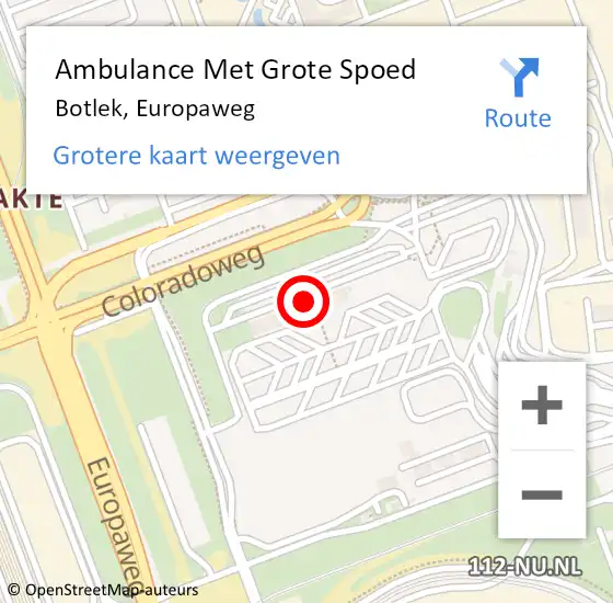 Locatie op kaart van de 112 melding: Ambulance Met Grote Spoed Naar Botlek, Europaweg op 12 juni 2022 09:07