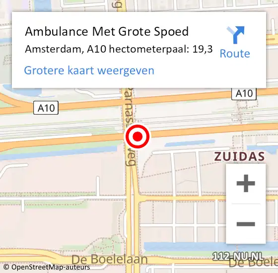 Locatie op kaart van de 112 melding: Ambulance Met Grote Spoed Naar Amsterdam, A10 hectometerpaal: 19,3 op 12 juni 2022 09:30
