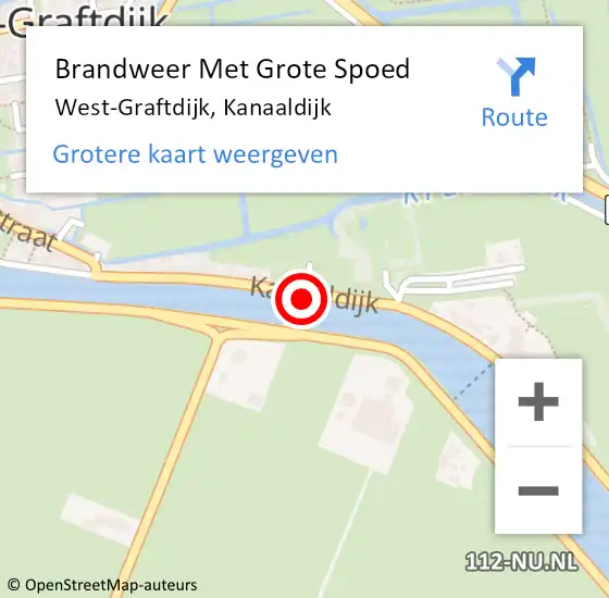 Locatie op kaart van de 112 melding: Brandweer Met Grote Spoed Naar West-Graftdijk, Kanaaldijk op 12 juni 2022 09:46