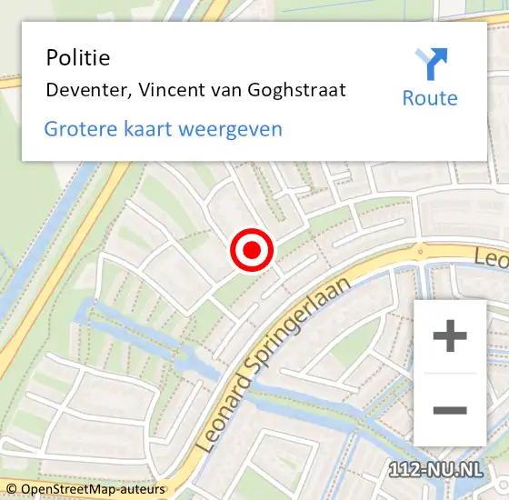 Locatie op kaart van de 112 melding: Politie Deventer, Vincent van Goghstraat op 12 juni 2022 10:17