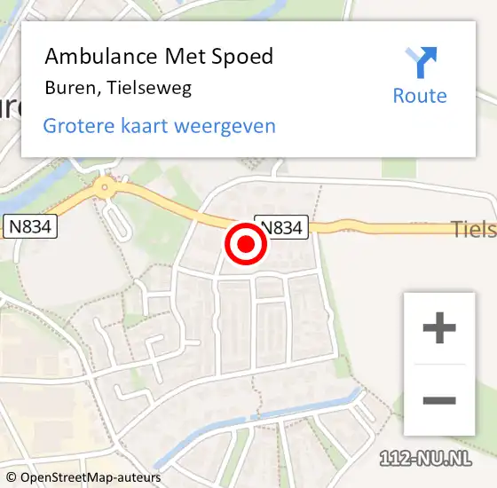 Locatie op kaart van de 112 melding: Ambulance Met Spoed Naar Buren, Tielseweg op 12 juni 2022 10:19