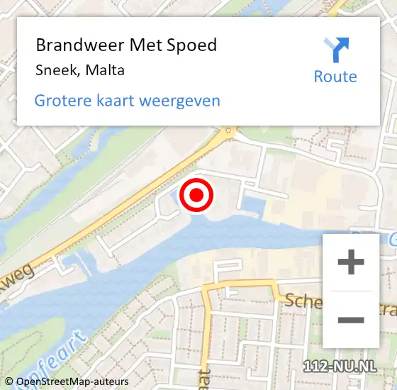 Locatie op kaart van de 112 melding: Brandweer Met Spoed Naar Sneek, Malta op 12 juni 2022 10:22