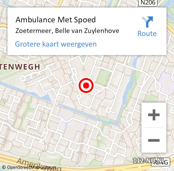 Locatie op kaart van de 112 melding: Ambulance Met Spoed Naar Zoetermeer, Belle van Zuylenhove op 12 juni 2022 10:26