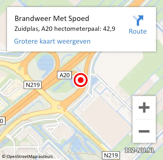 Locatie op kaart van de 112 melding: Brandweer Met Spoed Naar Zuidplas, A20 hectometerpaal: 42,9 op 12 juni 2022 10:37