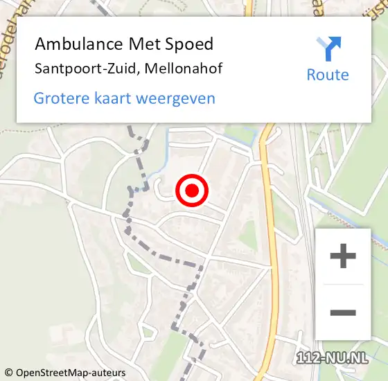 Locatie op kaart van de 112 melding: Ambulance Met Spoed Naar Santpoort-Zuid, Mellonahof op 12 juni 2022 10:51