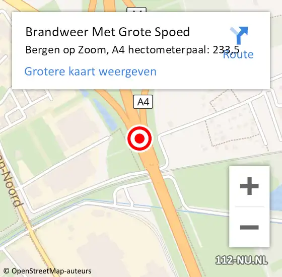 Locatie op kaart van de 112 melding: Brandweer Met Grote Spoed Naar Bergen op Zoom, A4 hectometerpaal: 233,5 op 12 juni 2022 10:55