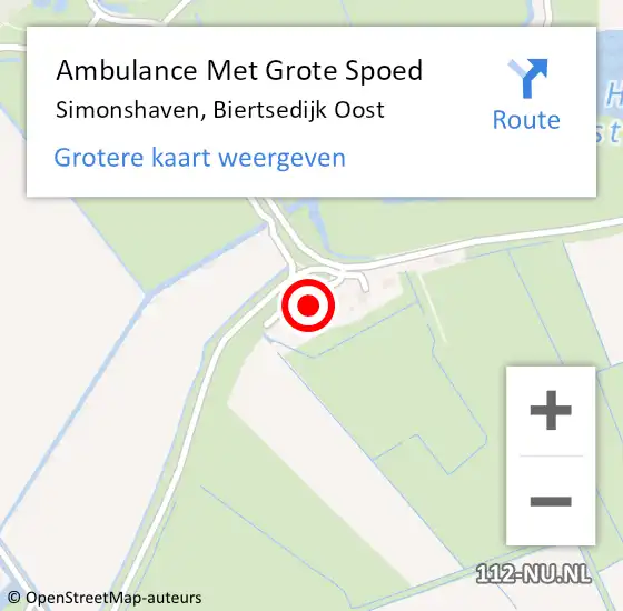 Locatie op kaart van de 112 melding: Ambulance Met Grote Spoed Naar Simonshaven, Biertsedijk Oost op 12 juni 2022 11:07