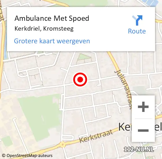 Locatie op kaart van de 112 melding: Ambulance Met Spoed Naar Kerkdriel, Kromsteeg op 12 juni 2022 11:57