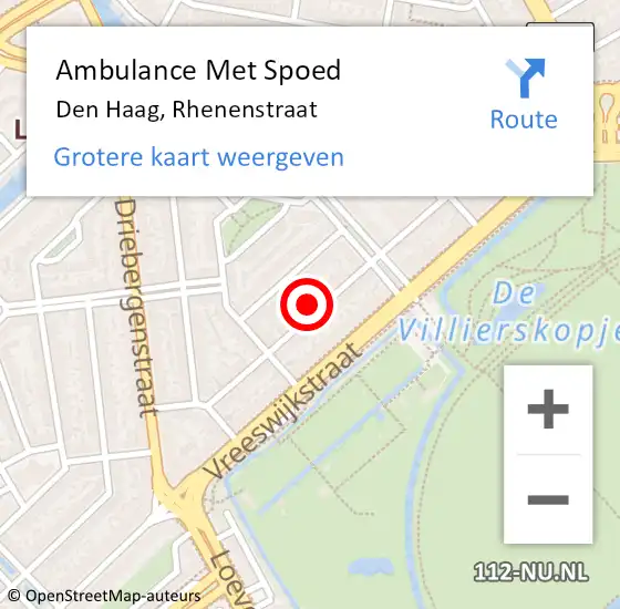 Locatie op kaart van de 112 melding: Ambulance Met Spoed Naar Den Haag, Rhenenstraat op 12 juni 2022 12:21