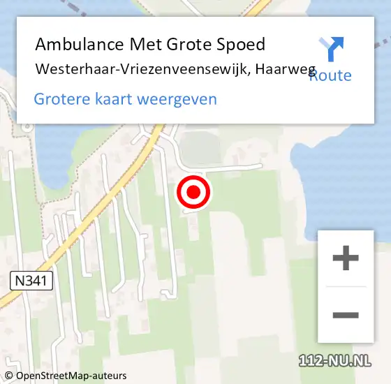 Locatie op kaart van de 112 melding: Ambulance Met Grote Spoed Naar Westerhaar-Vriezenveensewijk, Haarweg op 12 juni 2022 12:29