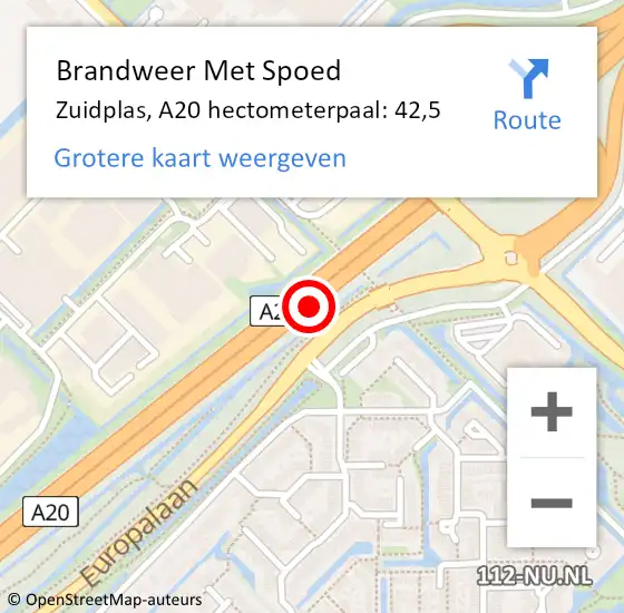 Locatie op kaart van de 112 melding: Brandweer Met Spoed Naar Zuidplas, A20 hectometerpaal: 42,5 op 12 juni 2022 12:48