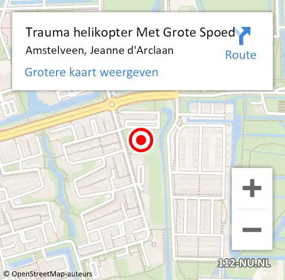 Locatie op kaart van de 112 melding: Trauma helikopter Met Grote Spoed Naar Amstelveen, Jeanne d'Arclaan op 12 juni 2022 12:58