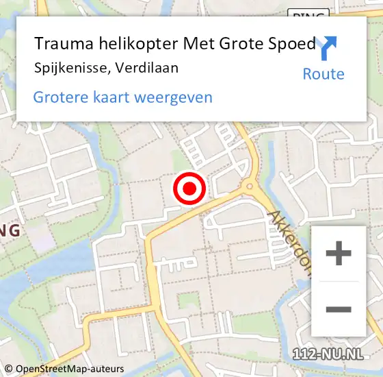 Locatie op kaart van de 112 melding: Trauma helikopter Met Grote Spoed Naar Spijkenisse, Verdilaan op 12 juni 2022 13:16