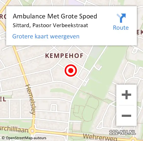 Locatie op kaart van de 112 melding: Ambulance Met Grote Spoed Naar Sittard, Pastoor Verbeekstraat op 19 juli 2014 22:45