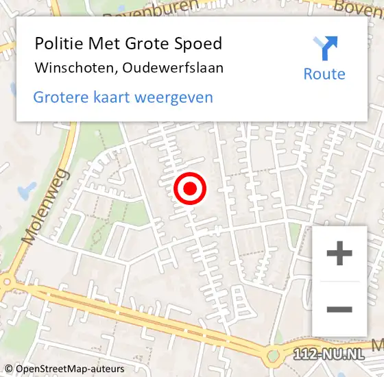 Locatie op kaart van de 112 melding: Politie Met Grote Spoed Naar Winschoten, Oudewerfslaan op 12 juni 2022 14:15