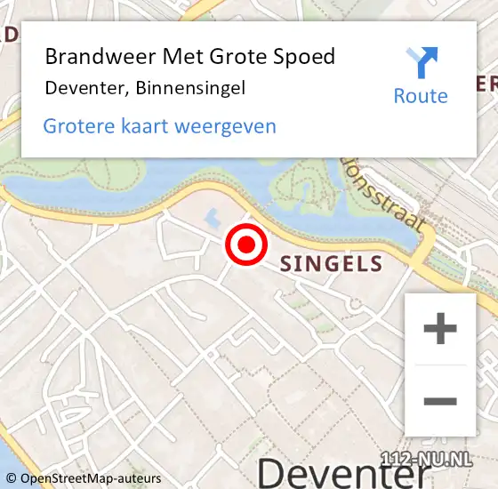 Locatie op kaart van de 112 melding: Brandweer Met Grote Spoed Naar Deventer, Binnensingel op 12 juni 2022 14:30