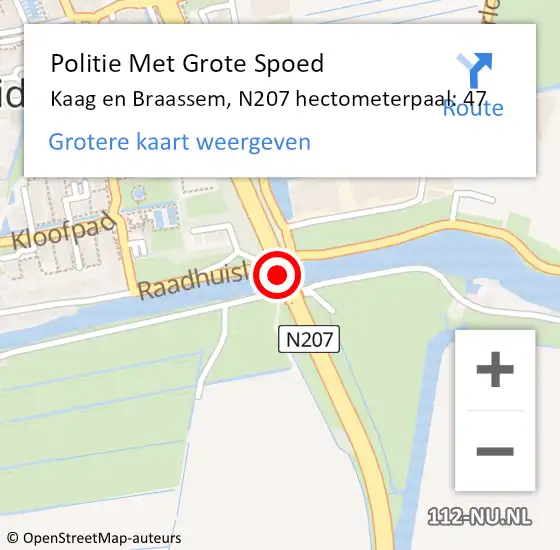 Locatie op kaart van de 112 melding: Politie Met Grote Spoed Naar Kaag en Braassem, N207 hectometerpaal: 47 op 12 juni 2022 15:11