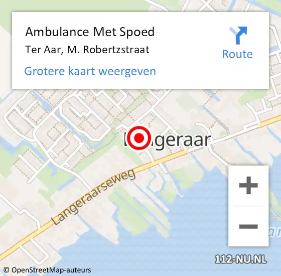 Locatie op kaart van de 112 melding: Ambulance Met Spoed Naar Ter Aar, M. Robertzstraat op 12 juni 2022 15:48