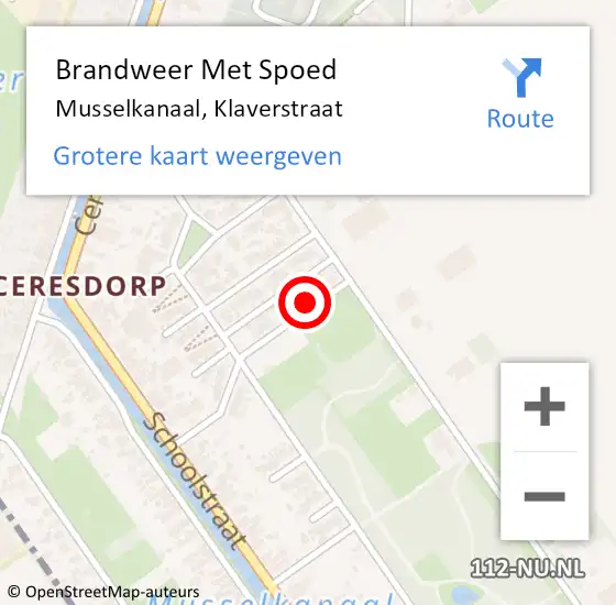 Locatie op kaart van de 112 melding: Brandweer Met Spoed Naar Musselkanaal, Klaverstraat op 12 juni 2022 15:59