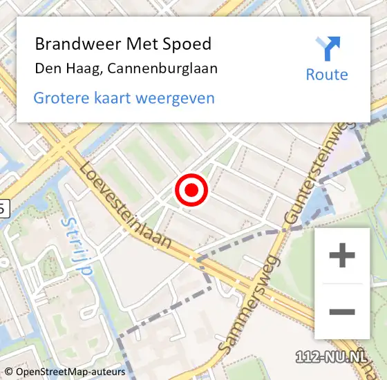 Locatie op kaart van de 112 melding: Brandweer Met Spoed Naar Den Haag, Cannenburglaan op 12 juni 2022 16:25