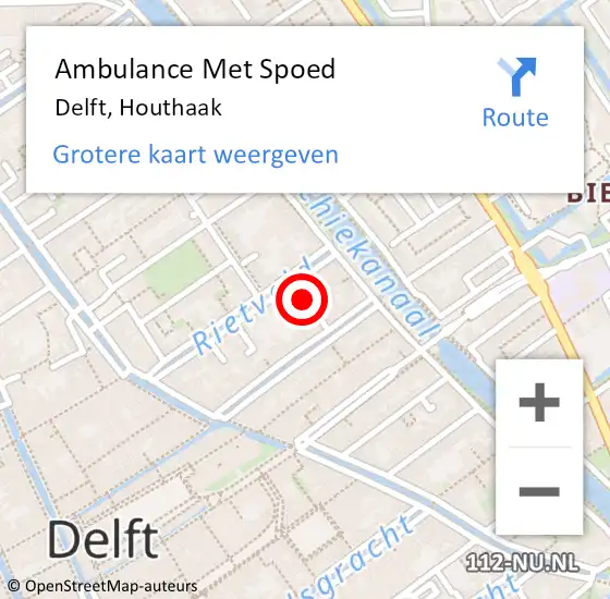 Locatie op kaart van de 112 melding: Ambulance Met Spoed Naar Delft, Houthaak op 12 juni 2022 16:33