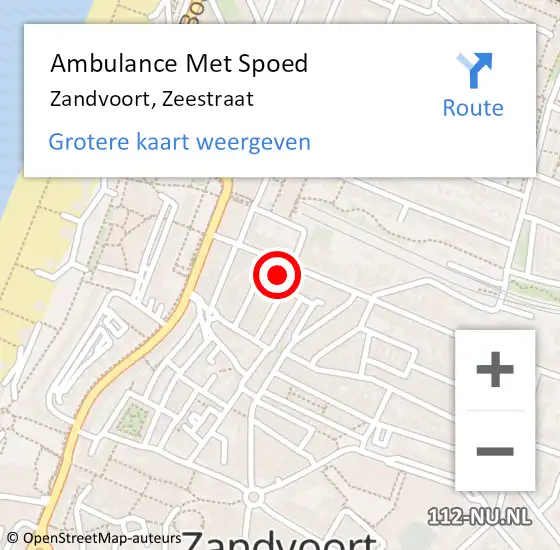 Locatie op kaart van de 112 melding: Ambulance Met Spoed Naar Zandvoort, Zeestraat op 12 juni 2022 16:35