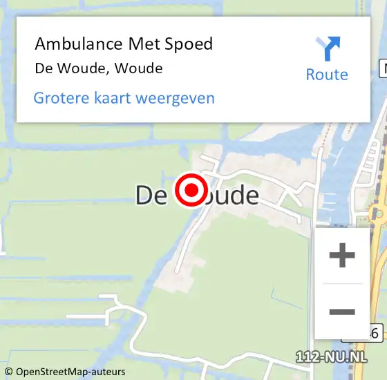 Locatie op kaart van de 112 melding: Ambulance Met Spoed Naar De Woude, Woude op 12 juni 2022 16:37