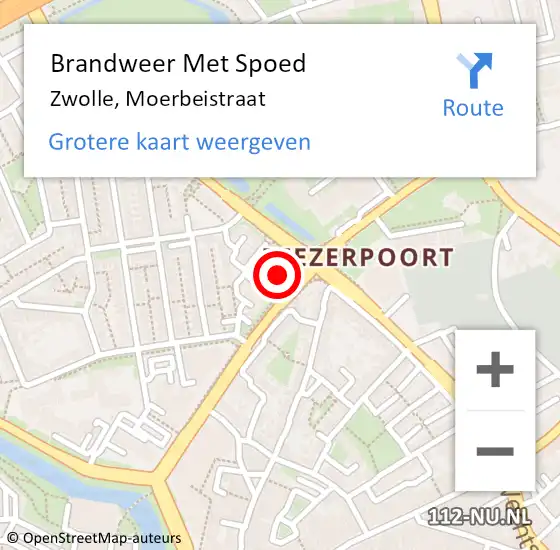 Locatie op kaart van de 112 melding: Brandweer Met Spoed Naar Zwolle, Moerbeistraat op 12 juni 2022 17:23