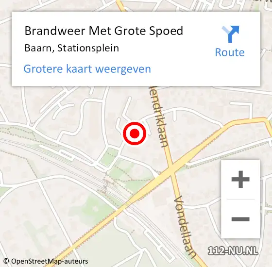 Locatie op kaart van de 112 melding: Brandweer Met Grote Spoed Naar Baarn, Stationsplein op 12 juni 2022 17:27