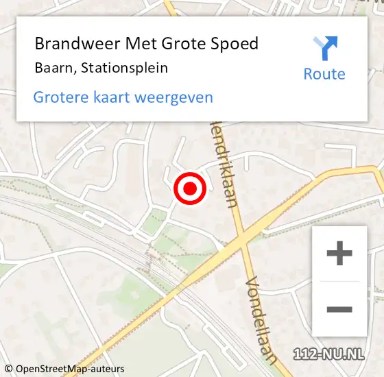 Locatie op kaart van de 112 melding: Brandweer Met Grote Spoed Naar Baarn, Stationsplein op 12 juni 2022 17:28