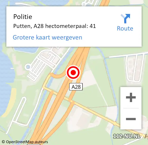 Locatie op kaart van de 112 melding: Politie Putten, A28 hectometerpaal: 41 op 12 juni 2022 17:40