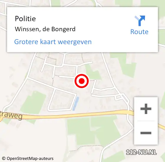 Locatie op kaart van de 112 melding: Politie Winssen, de Bongerd op 12 juni 2022 17:47