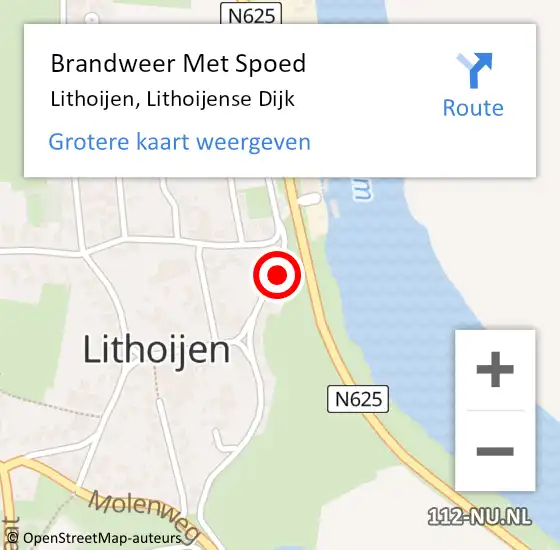 Locatie op kaart van de 112 melding: Brandweer Met Spoed Naar Lithoijen, Lithoijense Dijk op 12 juni 2022 17:51