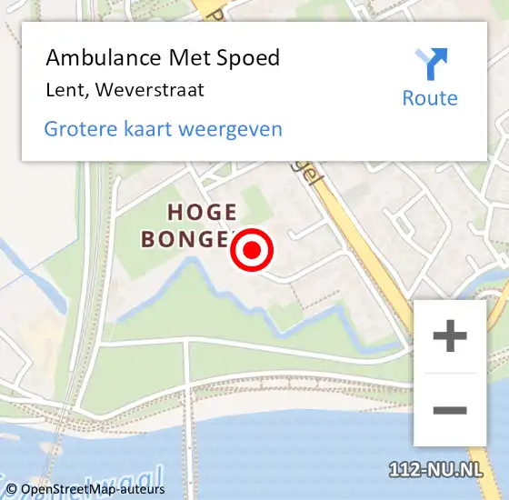 Locatie op kaart van de 112 melding: Ambulance Met Spoed Naar Lent, Weverstraat op 12 juni 2022 18:09