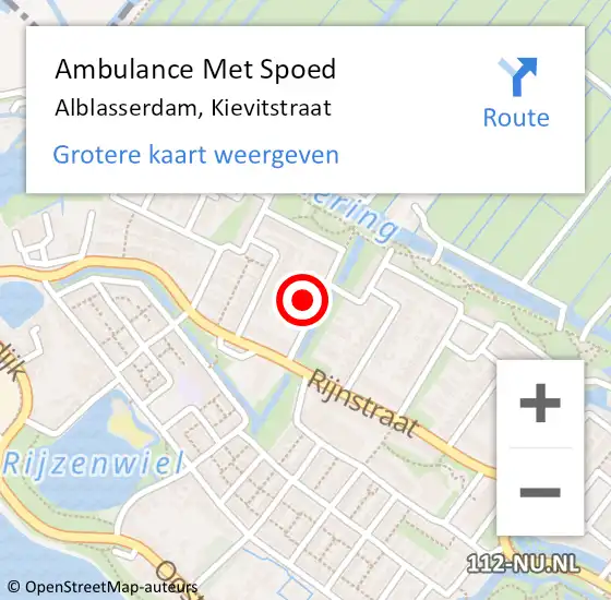 Locatie op kaart van de 112 melding: Ambulance Met Spoed Naar Alblasserdam, Kievitstraat op 12 juni 2022 18:11