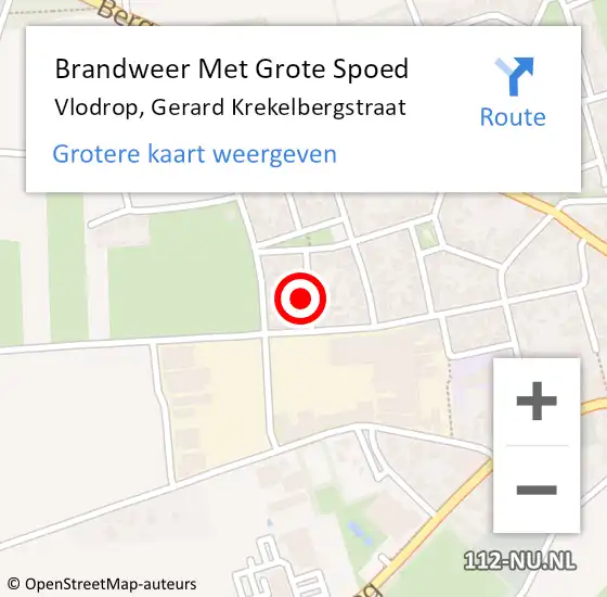 Locatie op kaart van de 112 melding: Brandweer Met Grote Spoed Naar Vlodrop, Gerard Krekelbergstraat op 12 juni 2022 18:15