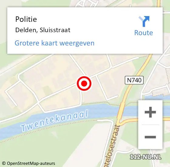 Locatie op kaart van de 112 melding: Politie Delden, Sluisstraat op 12 juni 2022 18:20