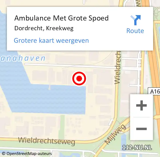 Locatie op kaart van de 112 melding: Ambulance Met Grote Spoed Naar Dordrecht, Kreekweg op 12 juni 2022 18:47