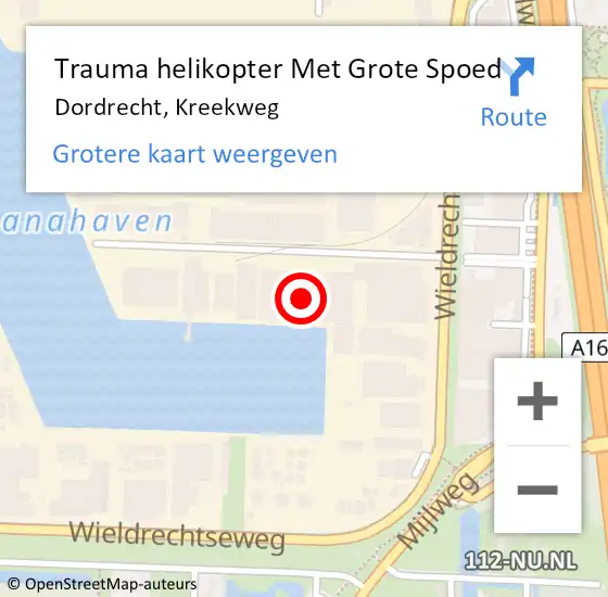 Locatie op kaart van de 112 melding: Trauma helikopter Met Grote Spoed Naar Dordrecht, Kreekweg op 12 juni 2022 18:48