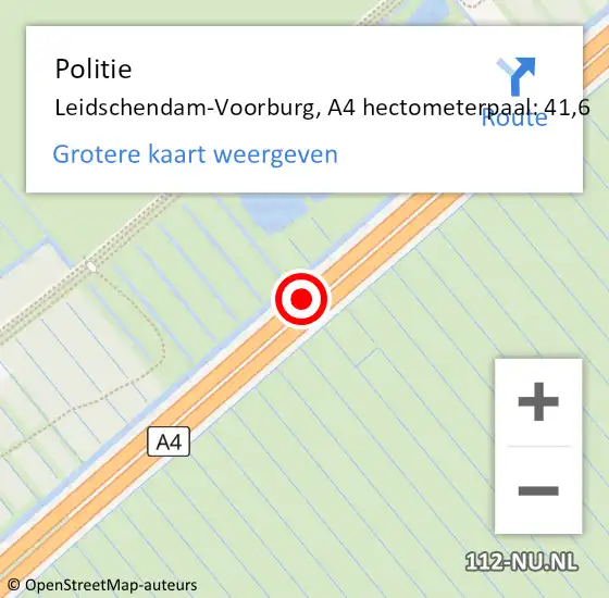 Locatie op kaart van de 112 melding: Politie Leidschendam-Voorburg, A4 hectometerpaal: 41,6 op 12 juni 2022 18:59