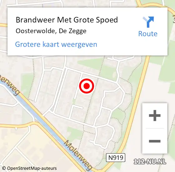 Locatie op kaart van de 112 melding: Brandweer Met Grote Spoed Naar Oosterwolde, De Zegge op 12 juni 2022 19:03