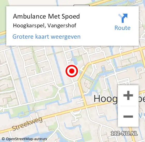 Locatie op kaart van de 112 melding: Ambulance Met Spoed Naar Hoogkarspel, Vangershof op 12 juni 2022 19:05