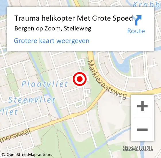 Locatie op kaart van de 112 melding: Trauma helikopter Met Grote Spoed Naar Bergen op Zoom, Stelleweg op 12 juni 2022 19:07