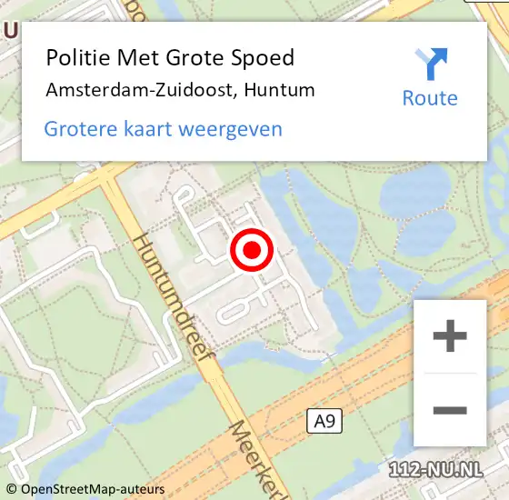 Locatie op kaart van de 112 melding: Politie Met Grote Spoed Naar Amsterdam-Zuidoost, Huntum op 12 juni 2022 19:13